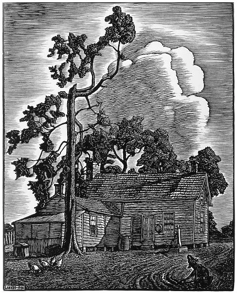 LANKES: FARMHOUSE, 1930. An American farmhouse. Woodcut by Julius Lankes, 1930