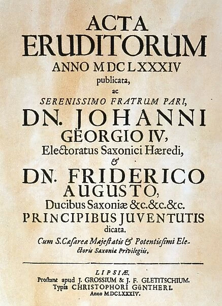 LEIBNIZ TITLE-PAGE. Title-page of Acta Eruditorium Anno, 1684, Leipzig, 1684