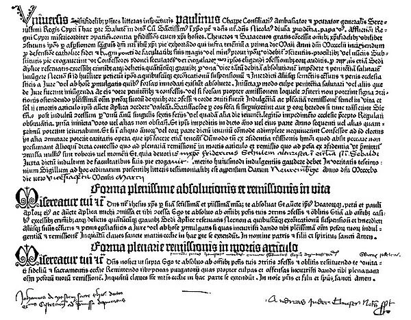 LETTER OF INDULGENCE, 1455. A letter of Indulgence