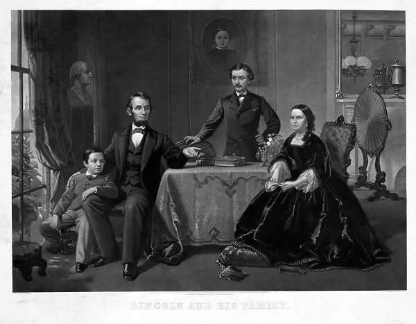 LINCOLN AND FAMILY. President Abraham Lincoln with his sons Tad and Robert Todd