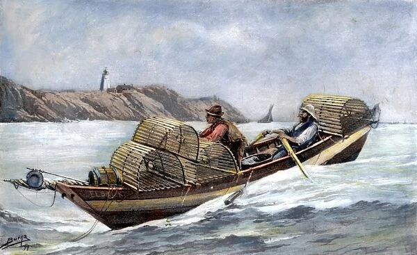 LOBSTER FISHING, 1894. Lobster fishing on the Grand Manan Channel (between Maine
