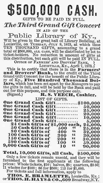 LOTTERY ADVERTISEMENT. From an American newspaper of 1873