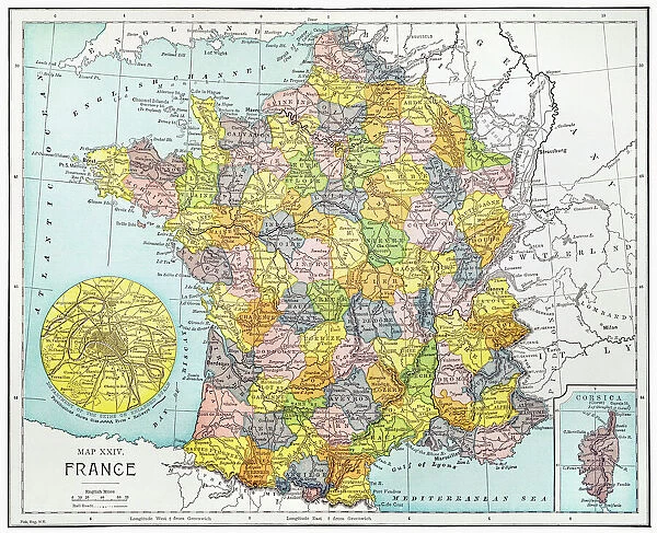 MAP OF FRANCE, c1900. With inset detail of Paris and surrounding area