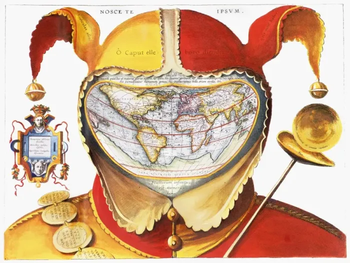 Framed Print : Fool's Cap World Map Print, 1590 Framed Print : Fool's Cap World Map Print, 1590