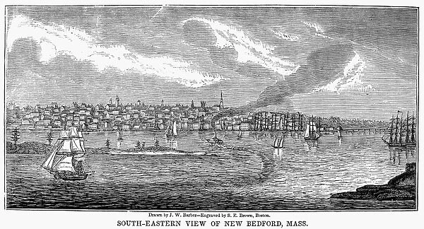 MASSACHUSETTS: NEW BEDFORD. A south-eastern view of New Bedford, Massachusetts. Engraving, 19th century