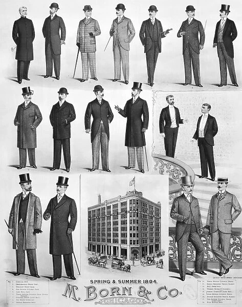 MENs FASHION, 1894. Chicago Haberdashers lithograph poster, 1894