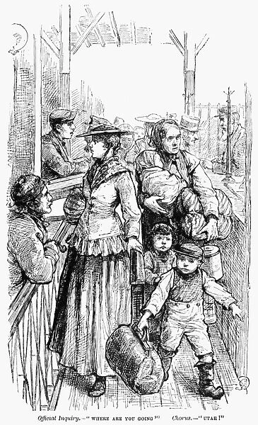 MORMON EMIGRANTS, 1878. Mormon emigrants bound for Utah arriving at Castle Garden