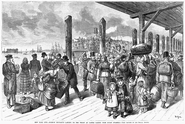 MORMON IMMIGRANTS, 1878. Mormon emigrants landing on the wharf at Castle Garden in New York City