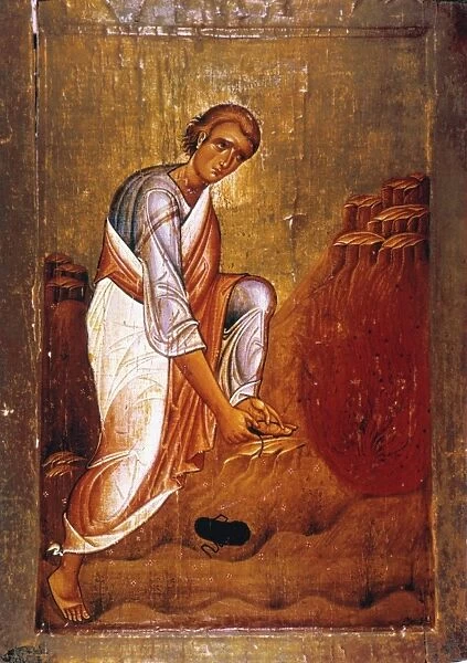 MOSES BEFORE BURNING BUSH. 12th century icon in St. Catherines Monastery, Sinai