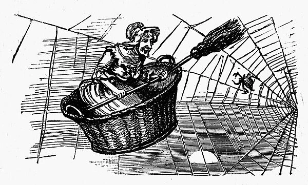 MOTHER GOOSE. There was an old woman went up in a basket. Wood engraving from a late-19th century American edition of Mother Gooses Melodies