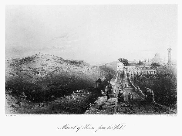 MOUNT OF OLIVES. The Mount of Olives and city of Jerusalem. Line engraving from W. H. Bartletts Walks About the City and Environs of Jerusalem, c1843