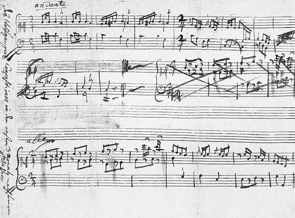 MOZART: EARLY MANUSCRIPT. One of Wolfgang Amadeus Mozarts earliest works (Koechel catalogue no
