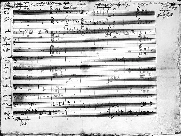 MOZART: MANUSCRIPT, 1786. Autograph manuscript for the overture to Wolfgang Amadeus