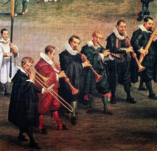 MUSICIANS, c1600. A Spanish wind ensemble. Detail of a painting, c1600