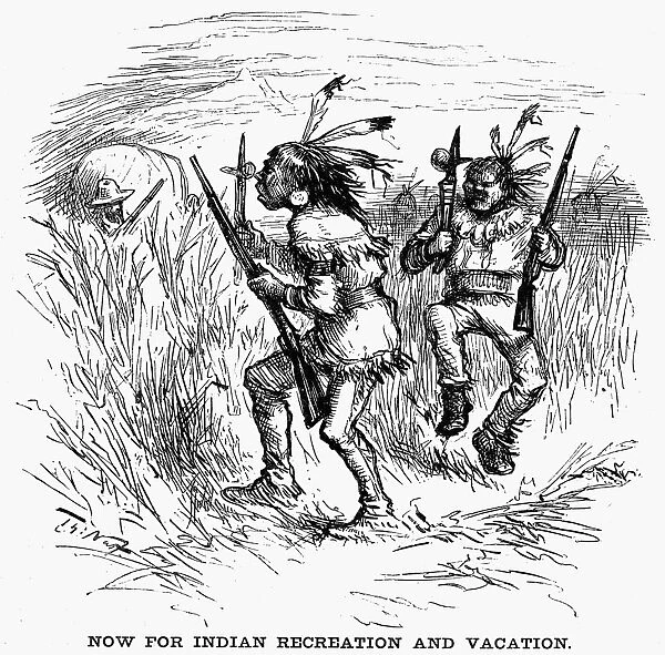 NAST: NATIVE AMERICANS, 1881. Now for Indian Recreation and Vacation. Cartoon