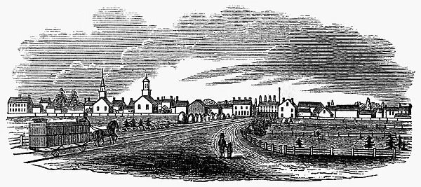 NEW YORK: HEMPSTEAD, c1830. Northern view of Hempstead, Long Island, New York. Wood engraving