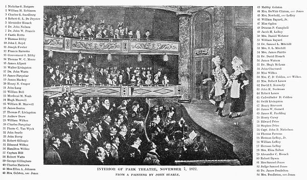 NEW YORK: PARK THEATER. Reproduction of a watercolor by John Searle depicting the