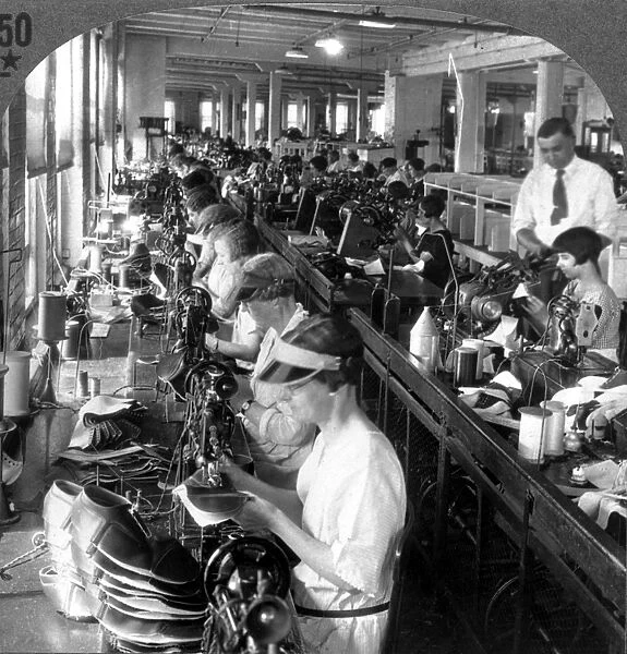 NEW YORK: SHOE FACTORY. A shoe factory in Syracuse, New York. Stitching and fitting department