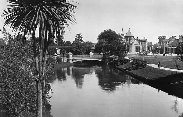 NEW ZEALAND, c1920. The Victoria Bridge over the Avon River in Christchurch, New Zealand