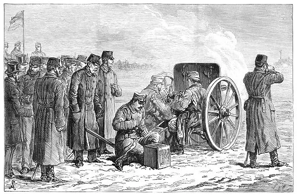 NORDENFELT GUN, 1887. Demonstration of the Nordenfelt machine gun, at Wiener Neustadt, 1887