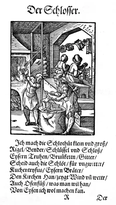 Framed Print : Print of a 16th-century locksmith at work Framed Print : Print of a 16th-century locksmith at work