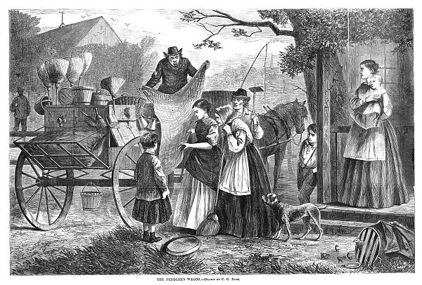 PEDDLER, 1868. The Peddlers Wagon. Wood engraving, American, after a drawing by C