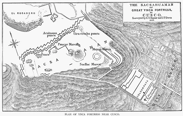 Plan of the Inca fortress of Sacsahuaman as surveyed by Ephraim George Squier and Edwin Hamilton Davis in 1864