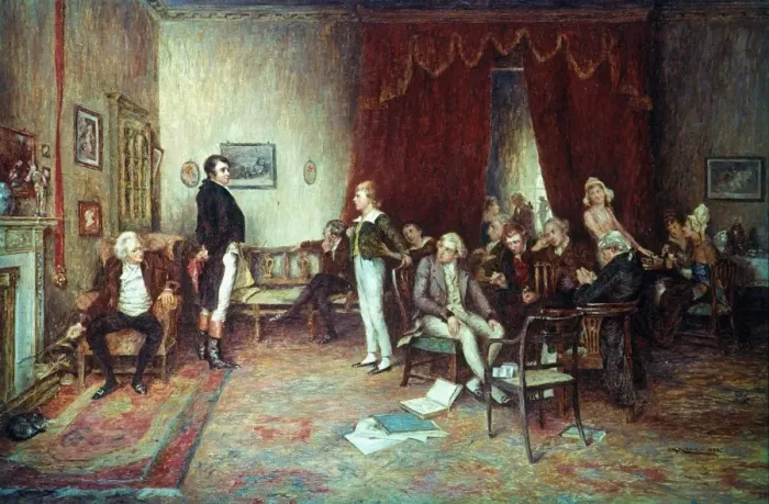 Framed Print : Print of the Meeting between Sir Walter Scott and Robert Burns Framed Print : Print of the Meeting between Sir Walter Scott and Robert Burns