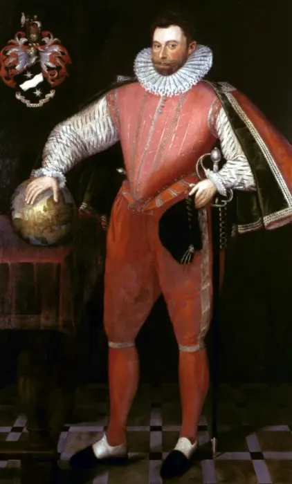 Framed Print : Print of Sir Francis Drake, an English admiral in oil on panel Framed Print : Print of Sir Francis Drake, an English admiral in oil on panel