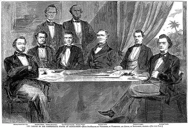 President of the Confederate States of America. President Davis and his Cabinet at Montgomery, Alabama. Wood engraving from an American newspaper of June 1861