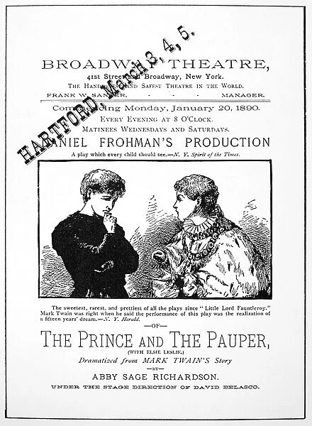 PRINCE & THE PAUPER, 1890. Playbill cover for a dramatization of Mark Twains novel The Prince