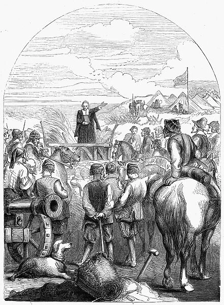 PURITAN CAMP, c1644. The Puritan army of Oliver Cromwell in camp during the English Civil War, c1644. Wood engraving, English, c1860