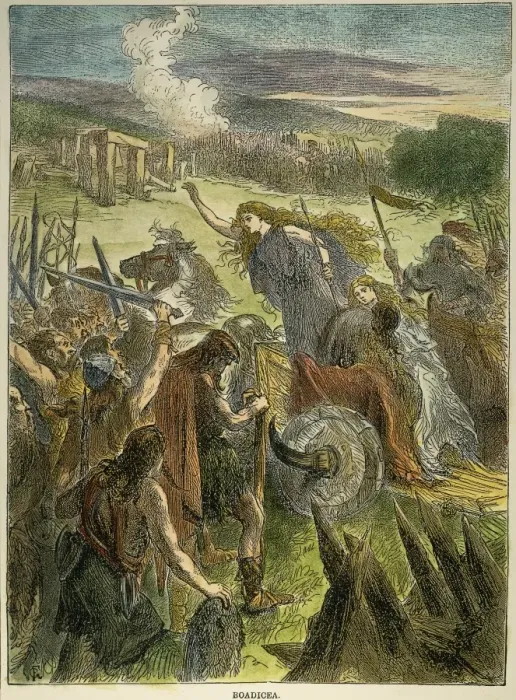 Framed Print : Print of Queen Boadicea leading the Iceni against Romans Framed Print : Print of Queen Boadicea leading the Iceni against Romans