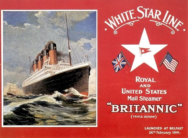 R. M. S. BRITANNIC: POSTCARD. The White Star liner Britannic, launched on 26th February 1914
