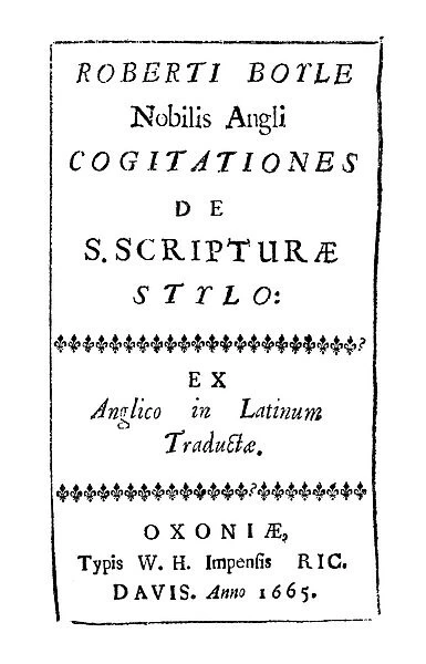 ROBERT BOYLE (1627-1691). English chemist and physicist. Title page of the rare Latin translation
