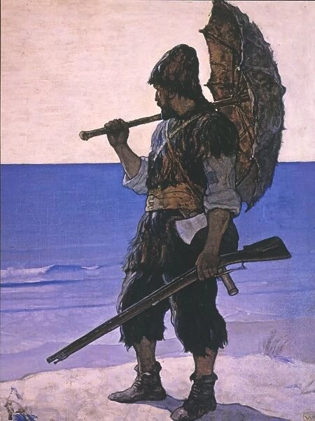 ROBINSON CRUSOE. Illustration, 1920, by N. C. Wyeth