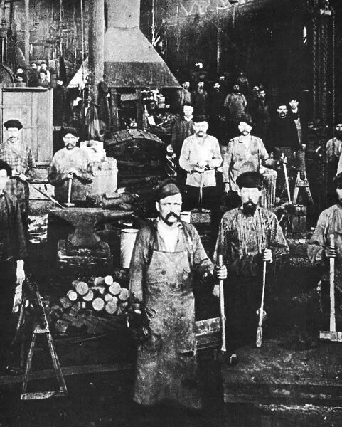 RUSSIA: FOUNDRY, c1890. Workers in a foundry in St. Petersburg, Russia. Photograph