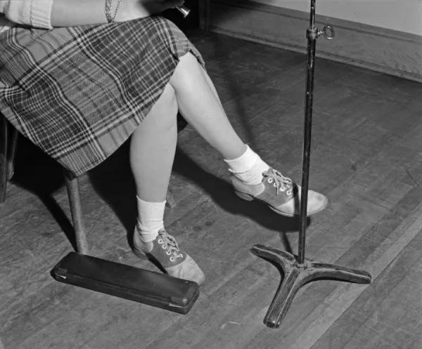 SADDLE SHOES, 1943. A student at Woodrow Wilson High School wearing saddle shoes