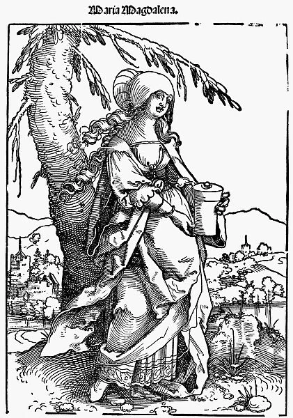 SAINT MARY MAGDALENE. Woodcut, c1520, by Hans Sebald Beham