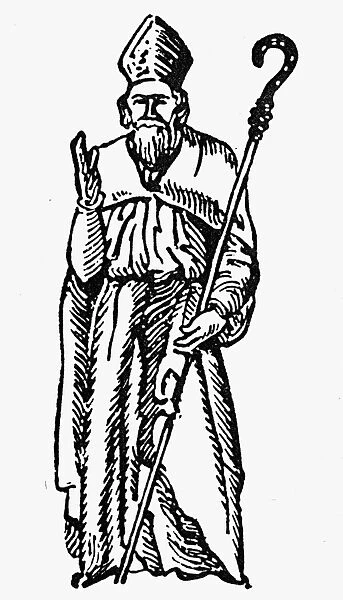 SAINT PATRICK (389-461). Patron Saint of Ireland. Woodcut