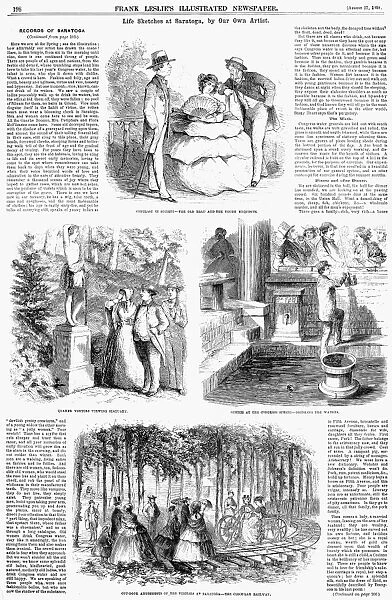 Scenes of the life of visitors during the season at Saratoga Springs, New York. Wood engravings from an American newspaper of 1859
