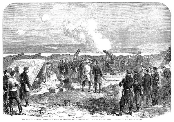 SCHLESWIG-HOLSTEIN, 1864. Prussian battery at Gsberg Point, opposite the Danish forts at Duppel