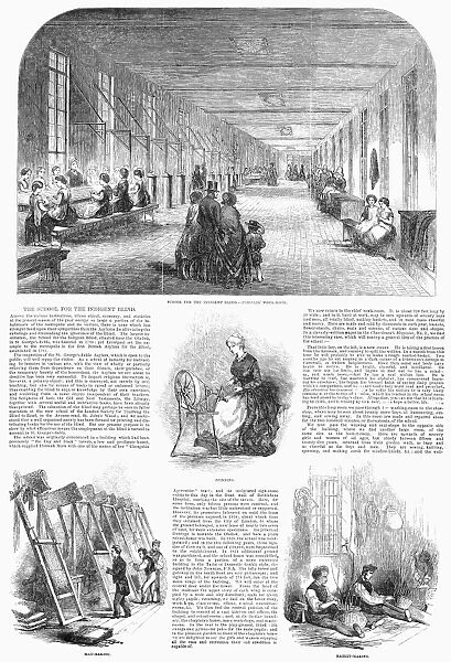 SCHOOL FOR THE BLIND, 1853. Scenes from the School for the Indigent Blind at St. Georges Field, London. Wood engravings from an English newspaper of 1853
