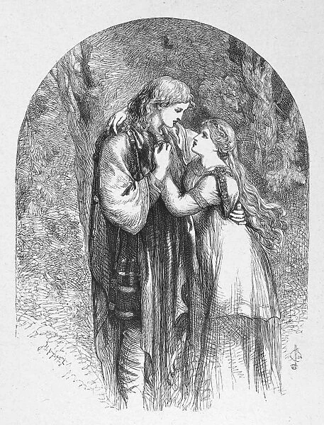 SHAKESPEARE: CYMBELINE. Posthumus and Imogen in Act I, Scene I of William Shakespeares Cymbeline. Wood engraving, 1881, after Sir John Gilbert