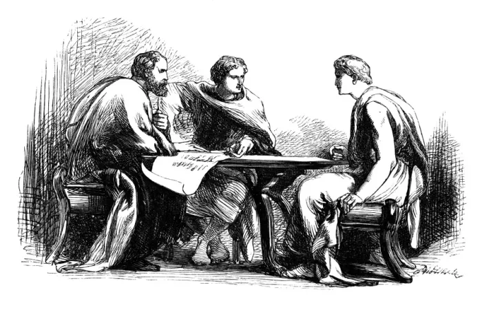 Framed Print : Julius Caesar Print: Antony, Octavius and Lepidus Conspire