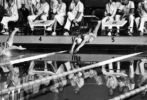 SHANE GOULD (1956- ). Australian swimmer. Diving into the pool in the 200-yard freestyle event at the Womens World Invitational swim meet in Los Angeles, California, in which she would set a new U. S. record of 1 minute 51. 2 seconds, 17 February 1973
