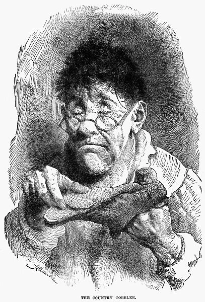 SHOEMAKER, 19th CENTURY. The Country Cobbler. Illustration from an American literary magazine, 19th century