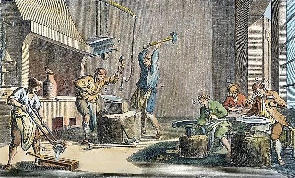 SILVERSMITH, 1750. The interior of a silversmiths workshop. Engraving, c1750