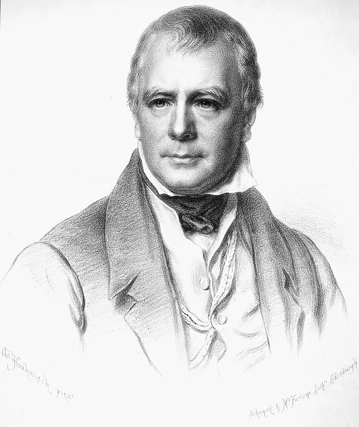 SIR WALTER SCOTT (1771-1832). Scottish poet, novelist, historian and biographer. Lithograph, 19th century, after A. Hahnisch