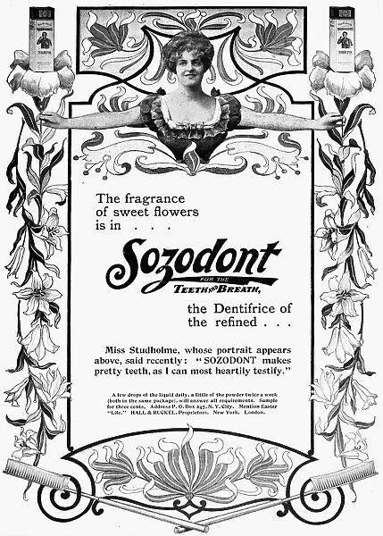 SOZODONT TOOTHPASTE, 1897. American advertisement, 1897